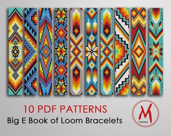 Native Set Loom bead patterns for bracelets - Set of 10 patterns, southwest inspired big book, miyuki beads 11/0 size - PDF instant download