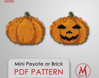 Pumpkin Peyote bead pattern for Halloween - Orange Pumpkin, Jack-o'-lantern, beading pattern, miyuki beads 11/0, PDF instant download #M300