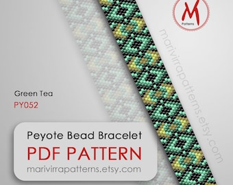Green Tea Peyote bead pattern for bracelet - Simple pattern for beginners, odd count one drop, miyuki beads 11/0 size - PDF instant download