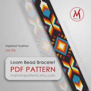 Inspired Feather Loom bead patterns for bracelets - Modern pattern, native inspired style, seed beads 11/0 - PDF instant download #LM195