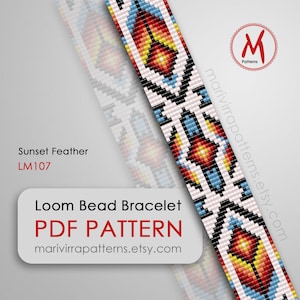 Sunset Feather bead pattern for bracelet - native inspired, loomed bracelet, easy pattern, beads 11/0 size - PDF instant download #LM107