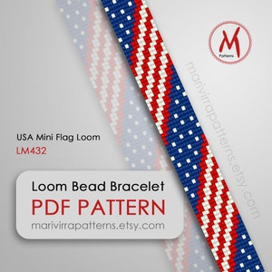 USA Mini Flag loom bead pattern for bracelet, American Flag pattern, july 4th, US Day, United States style, beads 11/0, PDF download #LM432