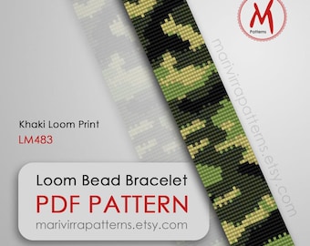 Khaki Print Loom bead pattern for bracelet - Army pattern, green camouflage, military pattern, miyuki beads 11/0 PDF instant download #LM483