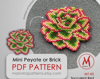 Succulent Red Brick bead pattern for earrings or brooch pin - mini pendant weaving, miyuki seed beads 11/0 size - PDF instant download #M145