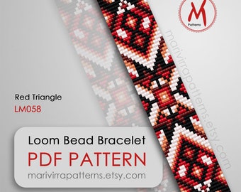 Red Triangle bead pattern for bracelet - native inspired, west loomed bracelet, square stitch, beads 11/0 size - PDF instant download #LM058