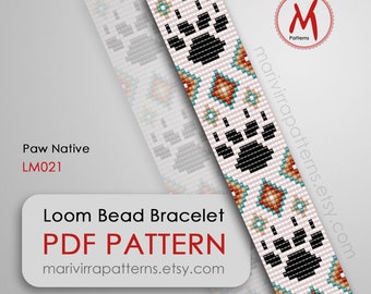 Paw Native Loom Bead Pattern for Bracelet Wild Inspired, Wolf