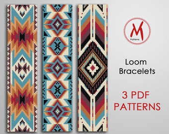 Stripe Loom bead patterns for bracelets - Set of 3 pattern, native inspired, southwest american indian, beads 11/0 - PDF instant download