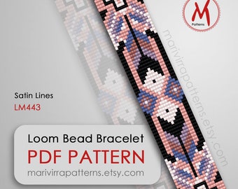 Satin Lines Loom bead pattern for bracelet - Native inspired, south west, feather ornament, miyuki beads 11/0 size - PDF download #LM443