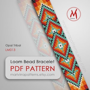 Opal Tribal Loom bead pattern for bracelet - turquoise blue, native inspired, modern pattern, miyuki beads 11/0 size - PDF instant download