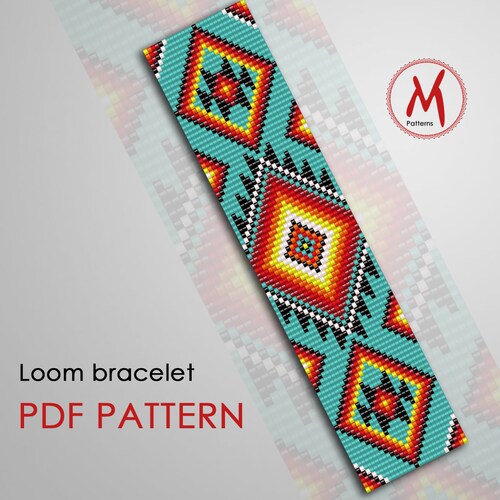 Aztec Blue Loom Bead Pattern for Bracelet Native Inspired - Etsy