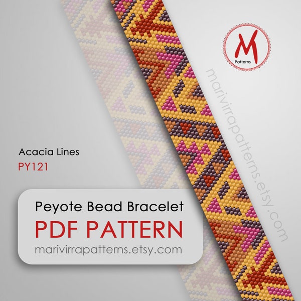 Acacia Lines Peyote bead pattern for bracelet - Even Count, Native Inspired western style, seed beads 11/0 size, PDF instant download #PY121