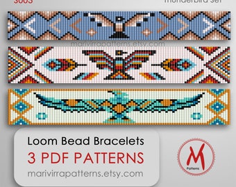 Thunderbird Set Loom bead patterns for bracelets - Set of 3 pattern, native inspired bird, miyuki bead 11/0 size PDF instant download #S003