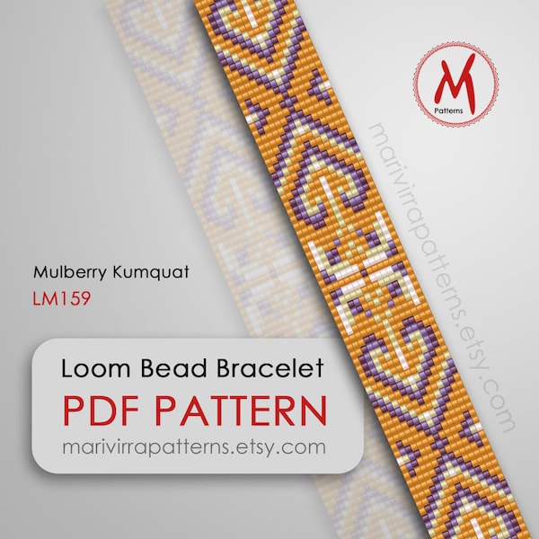 Mulberry Kumquat Loom bead pattern for bracelet - native inspired, loomed for beginners, seed beads 11/0 size - PDF instant download #LM159