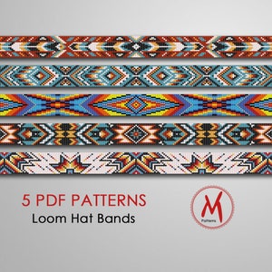 20″-25″ inches Lenght Loom bead patterns for hat bands - native inspired, indian colors, miyuki seed beads size 11/0 - PDF instant download