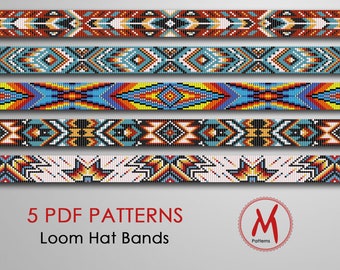 20″-25″ pouces Longueur Loom modèles de perles pour bandes de chapeaux - inspiration indigène, couleurs indiennes, perles de rocaille miyuki taille 11/0 - PDF téléchargement instantané