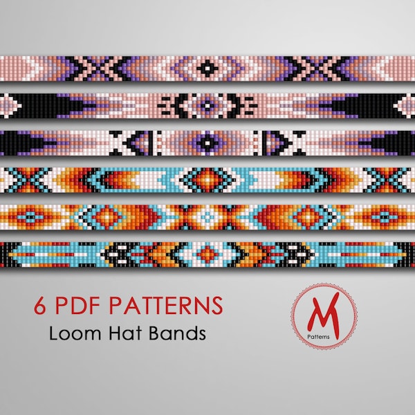 7 beads wide 24 in Lenght Purple Indian Loom patterns for hat bands - native inspired style, miyuki beads 11/0 size- PDF instant download