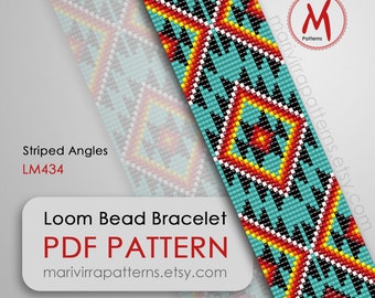 Striped Angels Loom bead pattern for bracelet - Native inspired, Color geometry, miyuki delica beads 11/0 size - PDF instant download #LM434