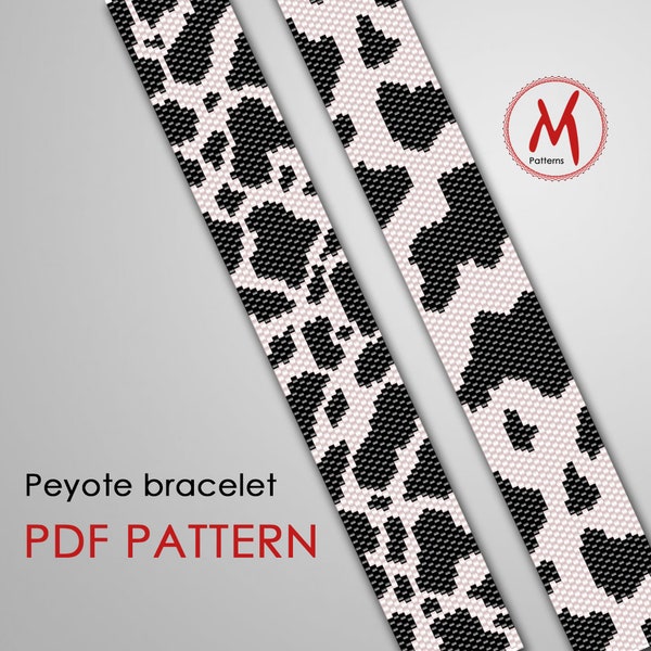 Motifs de perles Peyote imprimé vache pour bracelet - motif noir et blanc, compte impair une goutte, perle de rocaille miyuki taille 11/0 - Téléchargement instantané PDF