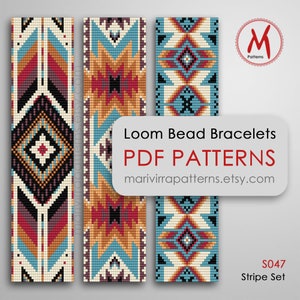 Stripe Big Set Loom bead patterns for bracelets - Set of 3 pattern, native inspired, southwest colors beads 11/0, PDF instant download #S046