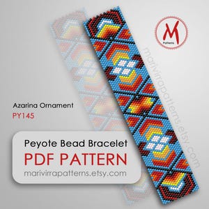 Azarina Ornament Peyote pärlmönster för armband - Turkosblå, hattbandsidé, miyuki delica pärlor storlek 11/0 - PDF direktnedladdning #P145