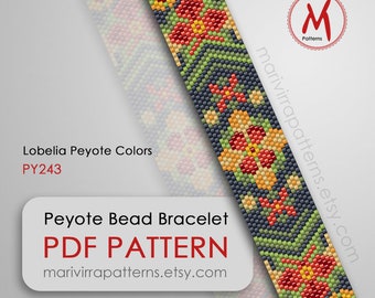 Lobelia Colors Peyote bead pattern for bracelet - Odd Count, Native inspired, beginner seed beads 11/0 size, PDF instant download #PY243