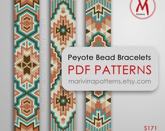 Ranunculus Peyote Patterns Set for bracelets - Odd Count, Turquoise bracelets, Native inspired, miyuki 11/0 size, PDF instant download #S171