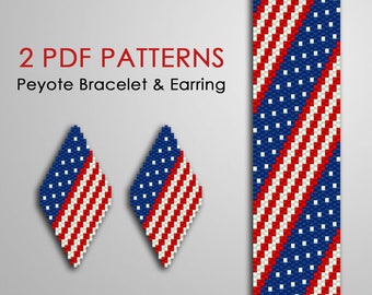 USA Flag peyote bead patterns for bracelet & earring - 2 PDF set American Flag patterns, july of 4th, US Independence Day, United States