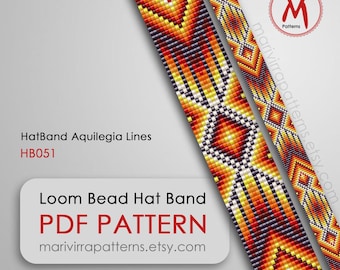 Aquilegia Lines Inspired Loom bead pattern for hat band, Loomed stitch, native inspired style, miyuki beads 11/0 PDF instant download #HB051