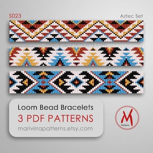 Aztec Loom bead patterns for bracelets - Set of 3 pattern, native inspired, west triangle, miyuki beads 11/0 - PDF instant download #S023