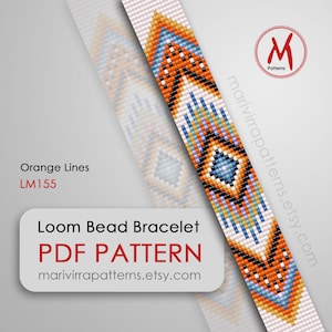 Orange Lines Loom bead pattern for bracelet - Native inspired, loomed bracelet, easy pattern, miyuki 11/0 size - PDF instant download #LM155