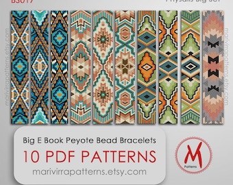 Physalis Big Peyote Patterns Set for bracelets - Odd Count, Turquoise bracelets, Native inspired, miyuki 11/0, PDF instant download #BS017