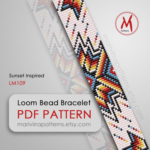 Sunset Inspired bead pattern for bracelet - native inspired, loomed bracelet, easy pattern, beads 11/0 size - PDF instant download #LM109