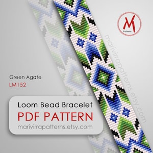Green Agate Loom bead pattern for bracelet - native inspired, loomed stitch, hatband style, beads 11/0 size - PDF instant download #LM152