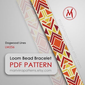 Patrón de cuentas Dogwood Lines Loom para pulsera, adorno de bordado, inspiración nativa moderna, cuentas de semillas tamaño 11/0, descarga instantánea PDF #LM256