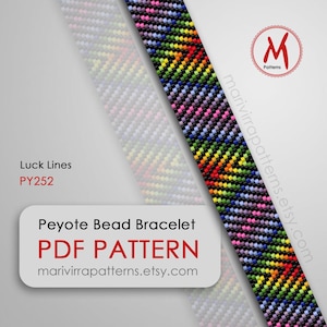 Luck Lines Peyote bead pattern for bracelet - Colorful bracelet, rainbow wide bracelet, Odd Count, miyuki beads 11/0 - PDF download #PY252