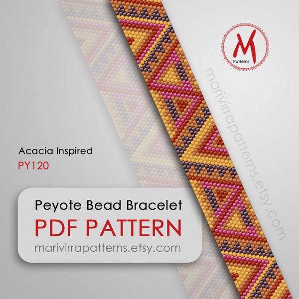 Acacia Inspired Peyote bead pattern for bracelet, Even Count, Native south west band style, seed bead 11/0 size, PDF instant download #PY120
