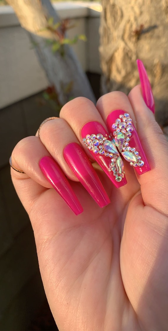 Rhinestone Butterfly Press On Nails Etsy