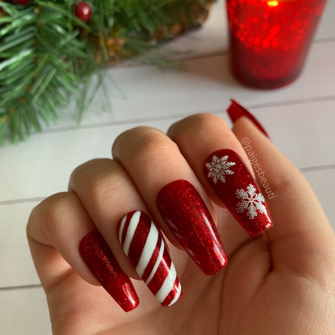 Candy Cane Nails - Etsy