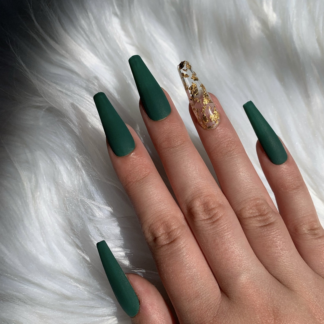 Hustle Press on Nails Green Nails Gold Flakes Etsy