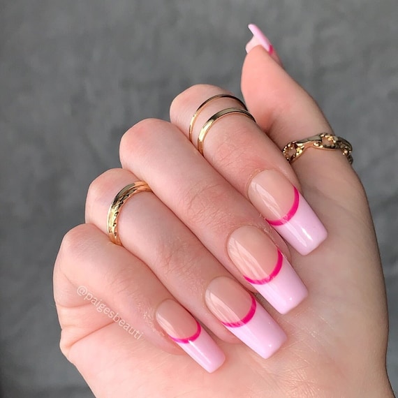 bright pink french tip nails