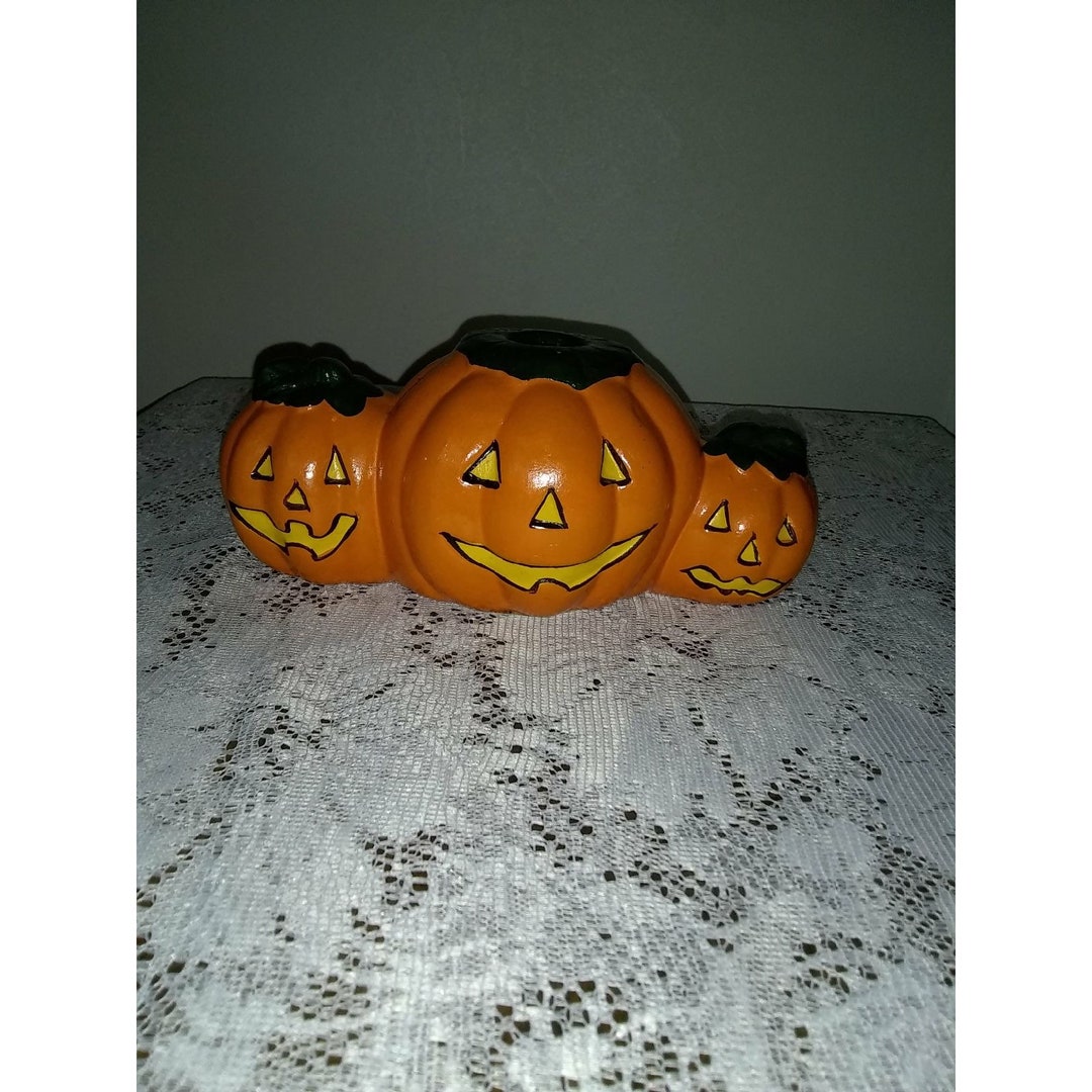 Vintage Halloween Jack O Lantern Pumpkins Candle Holder by Hermitage ...