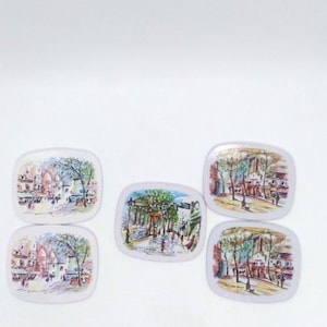 Vintage Mid Century / 60s Puillery Parisian Themed Coasters set of 5