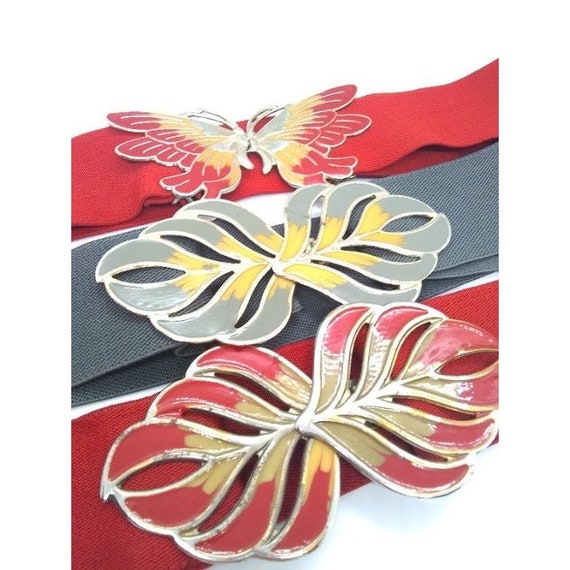 Set of 3 Vintage Retro Stretch Enameled Buckle Made in Korea  display picture 3