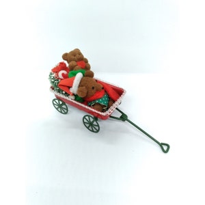 Vintage 1986 Applause Teddy Bears in a Wagon Christmas Miniatures Ornament