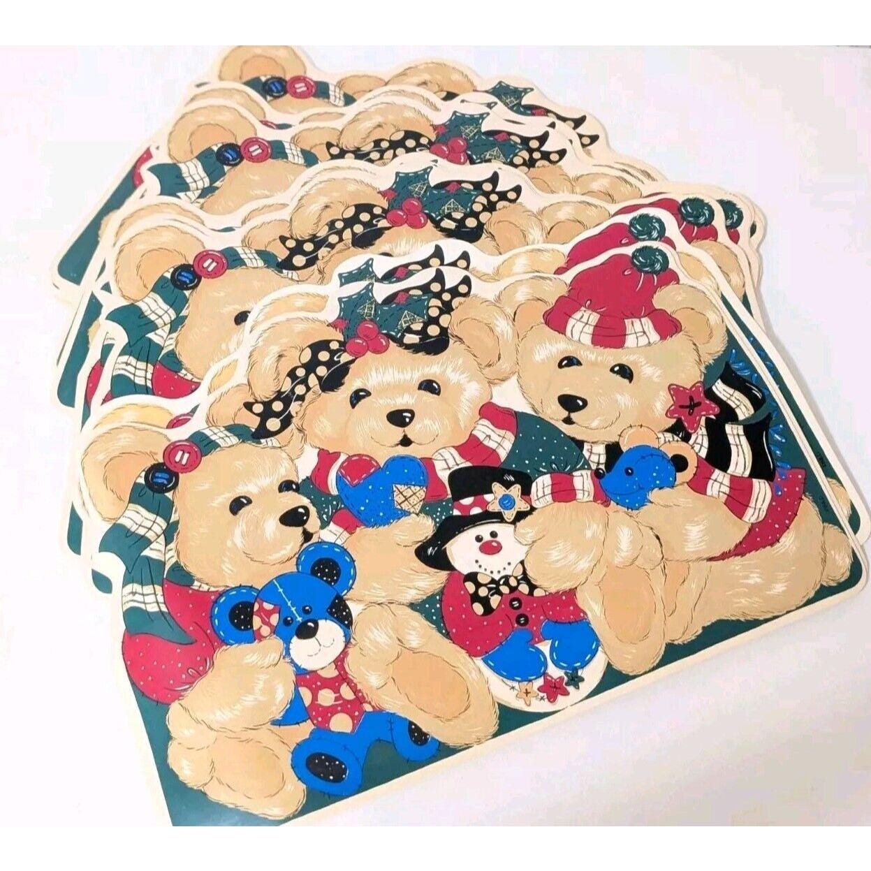Vintage Set of 8 B & C Vinyl Placemats Christmas Themed Bears READ