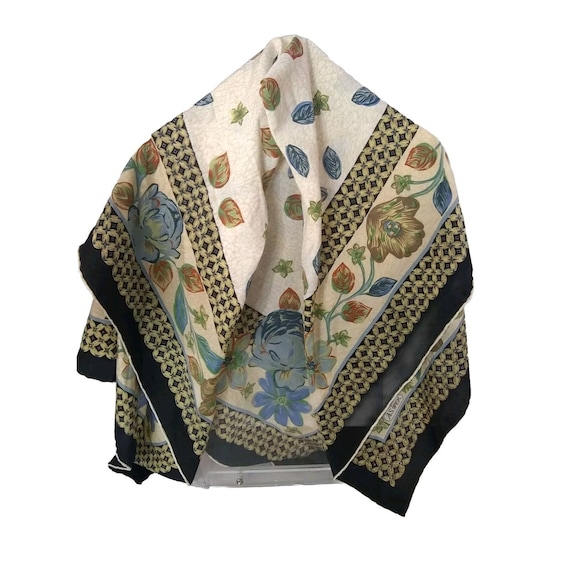 Vtg. as Ipek Turkish Floral Ornate Turkish Silk? Scarf XL