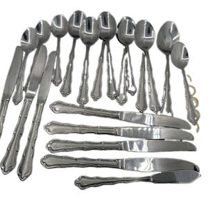 21 Alco Stainless Flatware Scroll edge pattern tea/spoons knives fish knife