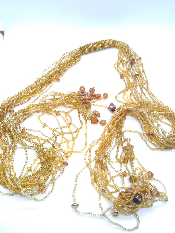 Vintage beaded seeded Lariat necklace scarf - image 2