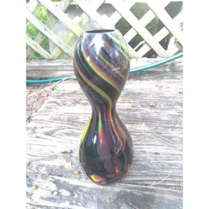 Handblown Contemporary style freeform hour glass Marble eye Art Glass Vase