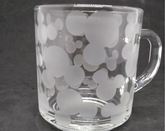 Vintage Anchor Hocking frosted clear mickey mouse mug/cup glassware